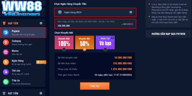 Nạp Tiền WW88 1 Các cách nạp tiền vào WW88 thông dụng